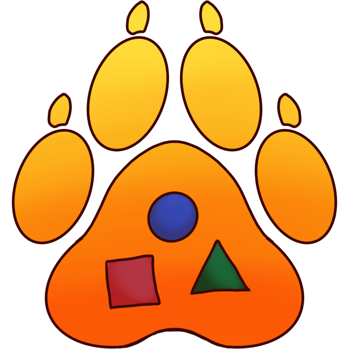 image of orange paw with red square blue circle and green triangle in it